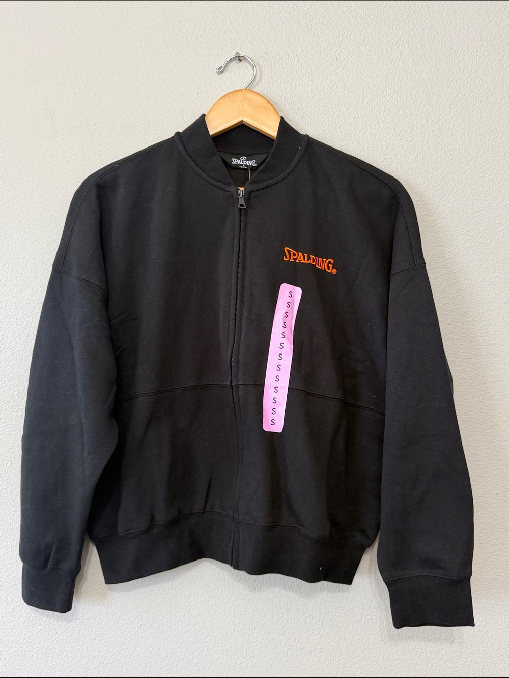 Spalding Black Zip Bomber Jacket with Orange Logo Small Women’s